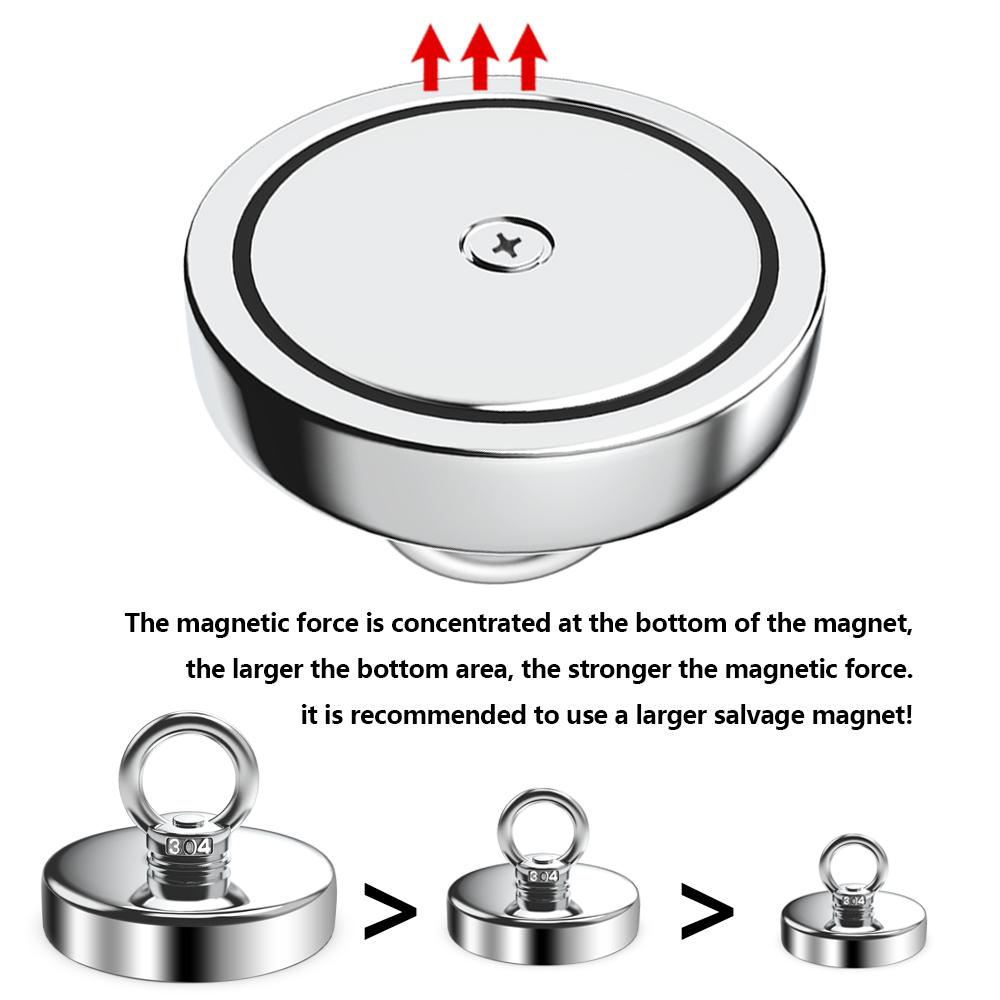 D16~D42mm Super Strong Neodymium Fishing Magnet N52 Heavy Duty Rare Earth Magnet with Countersunk Hole Eyebolt Salvage Magnetic