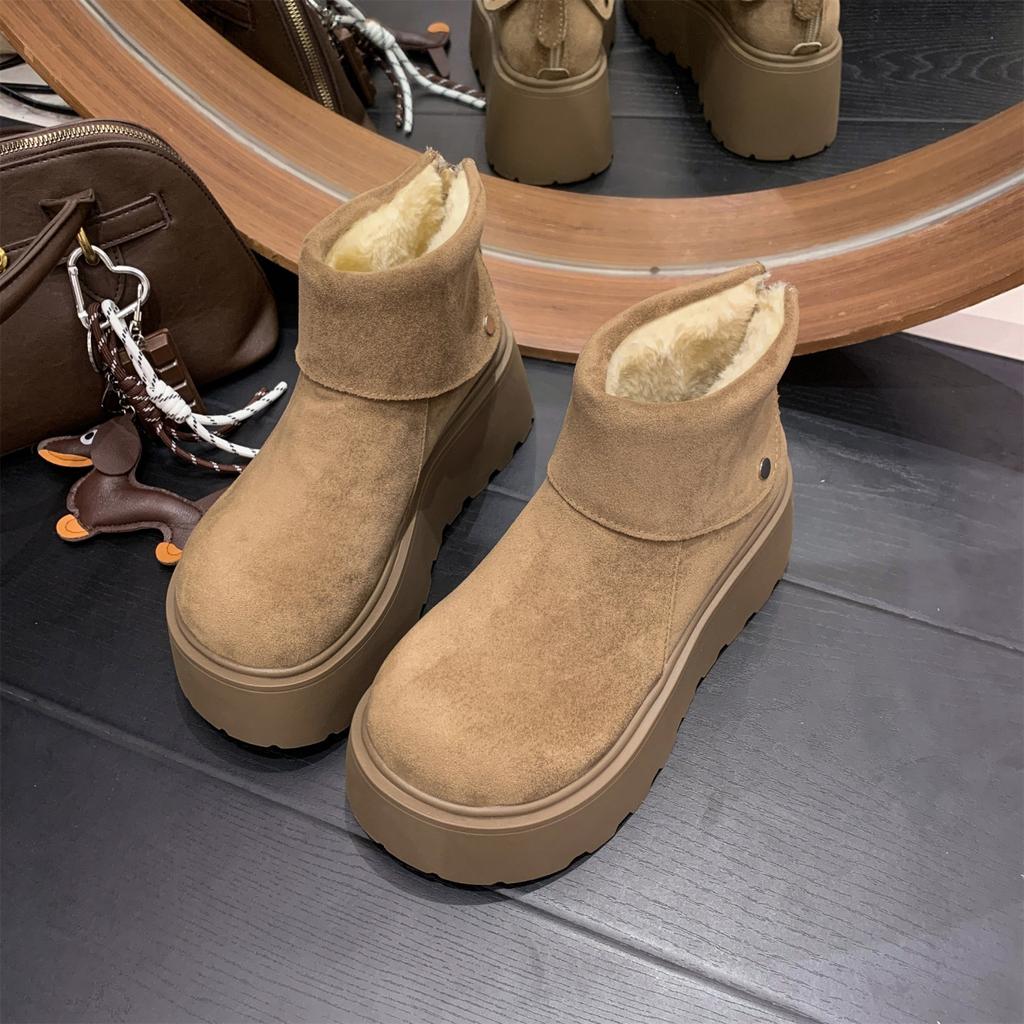 Height-increasing Thick-soled Snow Boots Women's 2025 New Winter Velvet Thickened Warm and Non-slip Northeast Large Cotton Shoes for Children