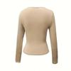 Top da donna estivo slim con corsetto a fascia svolazzante, girocollo e maniche lunghe