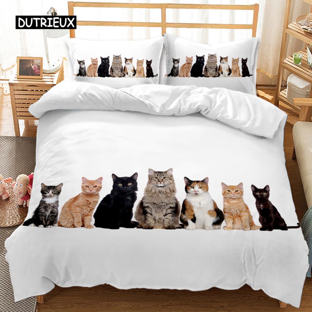 Katze Bettbezug Set Coole Katze mit Hut und scharfen Augen Tier Einzelbettwäsche Bettwäsche Queen King Size Polyester Steppdecke Bezug
