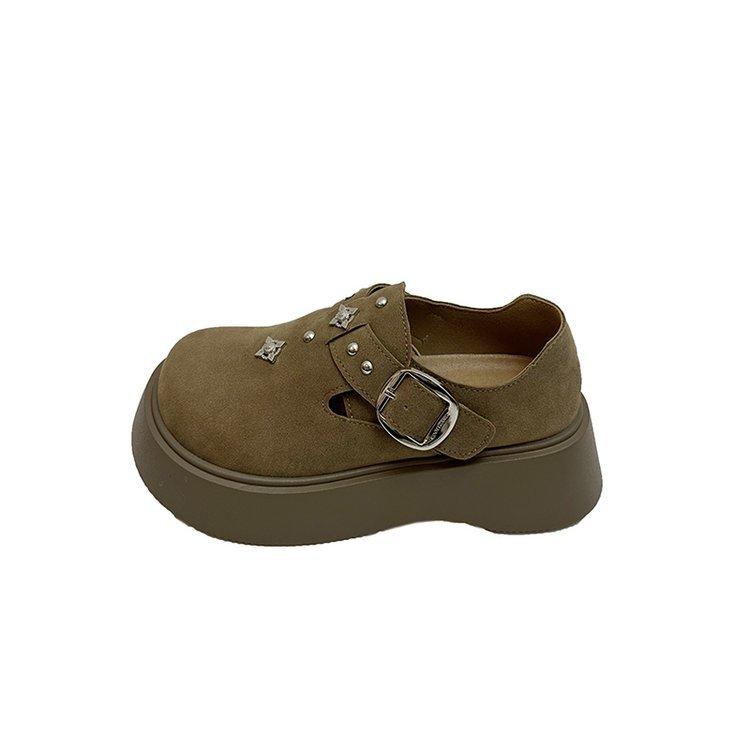 [Youshilai] Retro Versatile One-pedal Single Shoes Women's Spring 2025 New Metal Buckle Casual Loafers