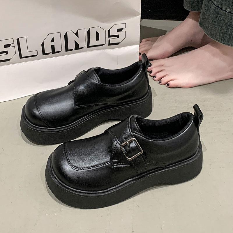 Versatile Muffin Platform Single Shoes with Skirts and Small Leather Shoes for Women's Spring 2025 New Black British Loafers