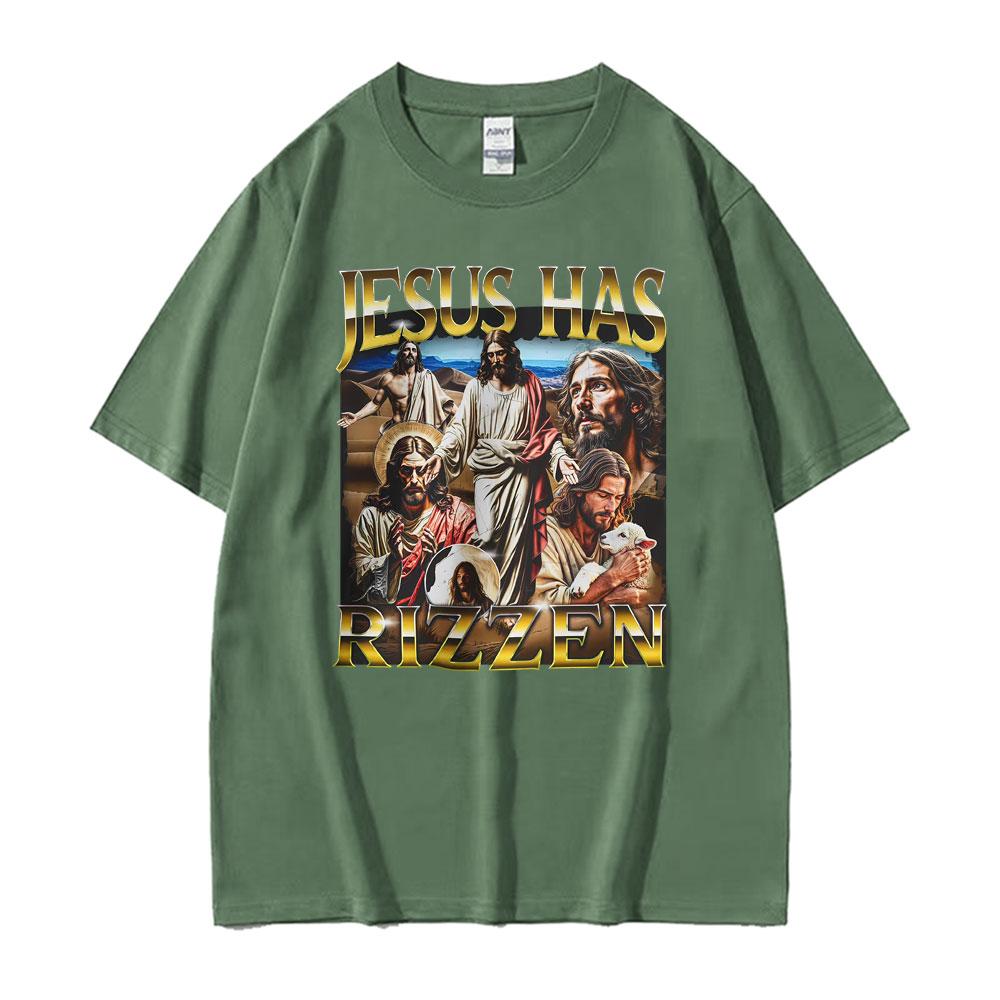Funny Unhinged Offensive Lnappropriate Jesus Has Rizzen Graphic T Shirts Unisex Women Retro Oversized TShirt Short Sleeve TShirts