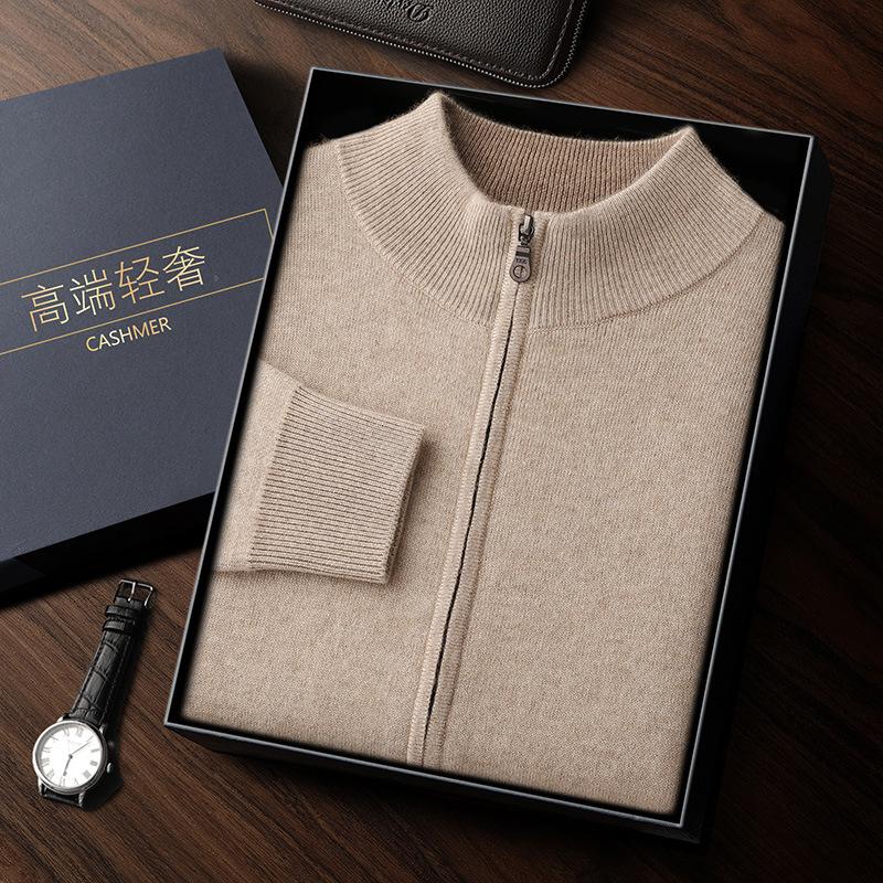 Winter thickened stand-up neck cashmere cardigan semi-turtleneck cashmere shirt zipper jacket air layer top