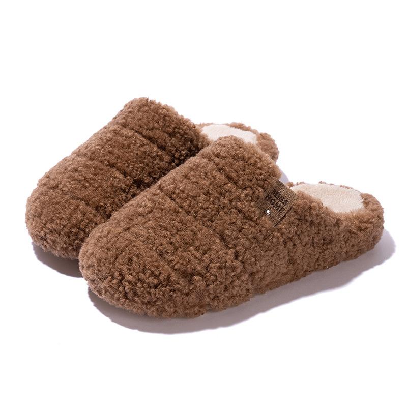 Plush cotton slippers autumn and winter wear 2025 new couple non-slip home indoor warm thick-soled cotton shoes