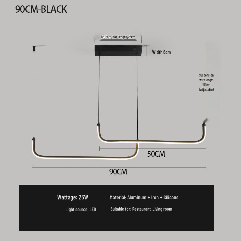 Minimalist Italian Black LED Chandelier: Sleek Long Strip for Restaurant, Bar, Office