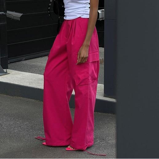 

2023 летние однотонные повседневные брюки, модные женские осенние брюки с высокой талией, брюки для бега, уличная одежда, женские брюки 28100 L розы красного