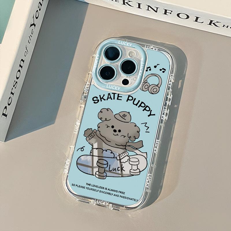For Apple 16 Mobile Phone Case Mirror Blue Skateboard Dog for IPhone13 for Xiaomi 14pro Female 12 Cute 11 Creative