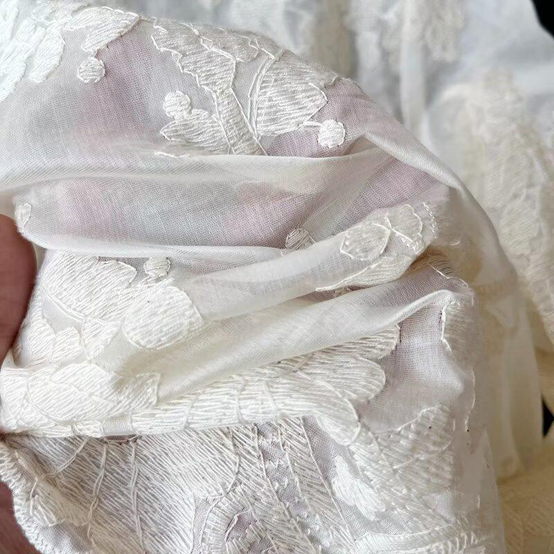 Semi-Transparent Lace Embroidered Women's Round Neck Blouse