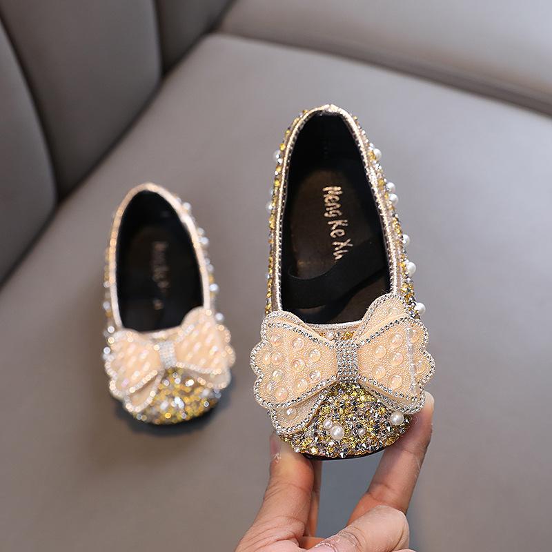 

Autumn new style ladylike baby girl girls princess rhinestone flat shoes, leather shoes, dance performance shoes 36 золотий