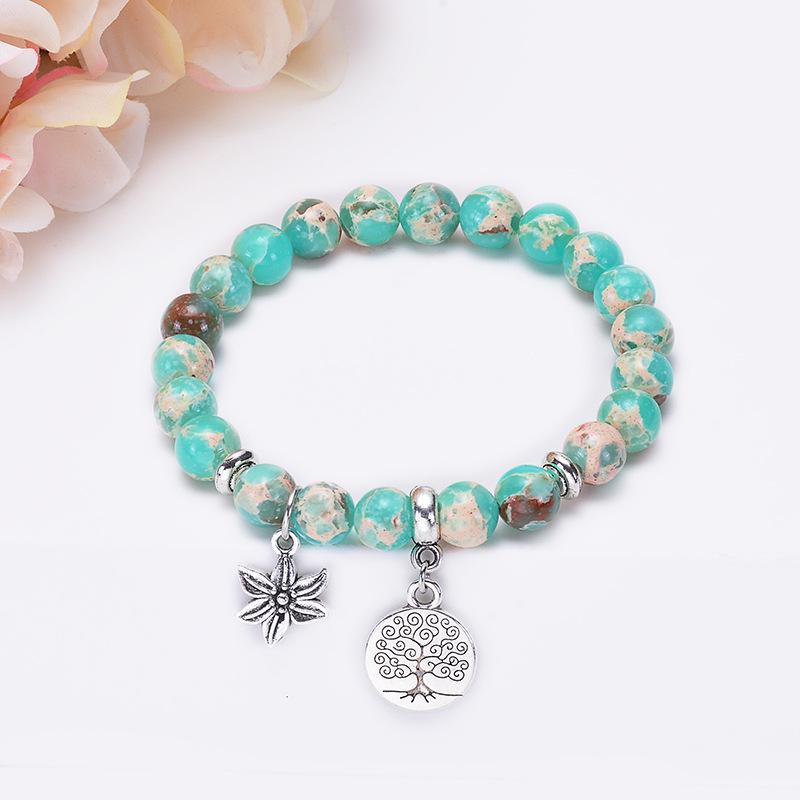 Natural snake skin stone, Amazon stone bead bracelet, Emperor stone, Tree of Life, starfish pendant bracelet