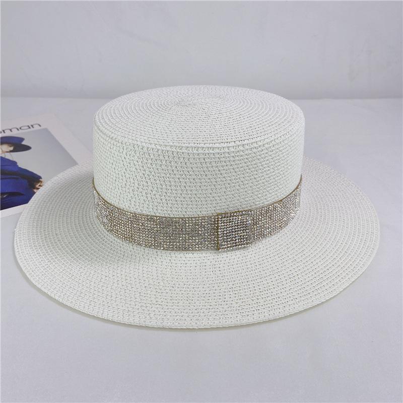 Rhinestone Sparkling Flat Top Straw Hat Female Summer Small Fresh Celebrity Holiday Visor Versatile Beach Hat Female British