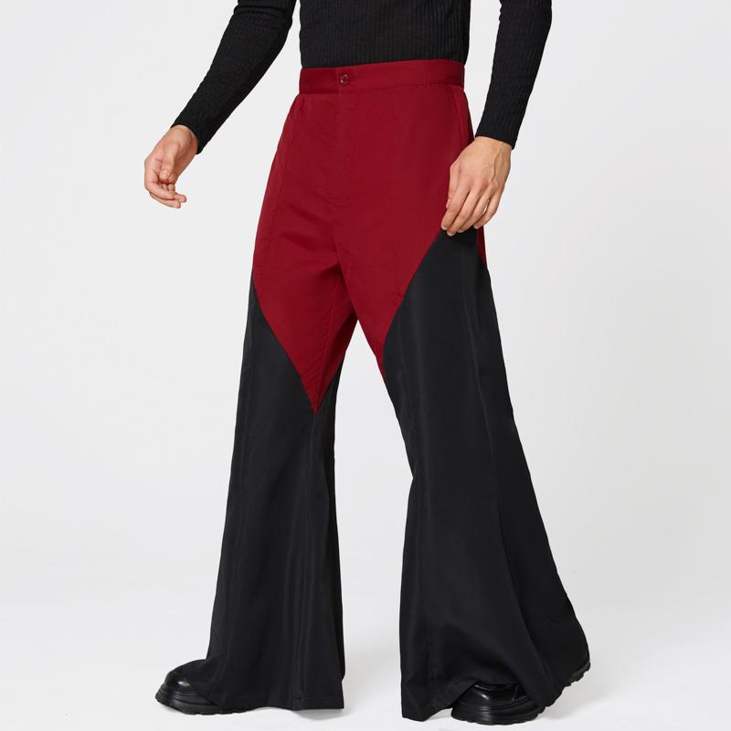 

INCERUN Men Zip-up Waist Stitching Patchwork Casual Long Flare Trousers Pants S красный