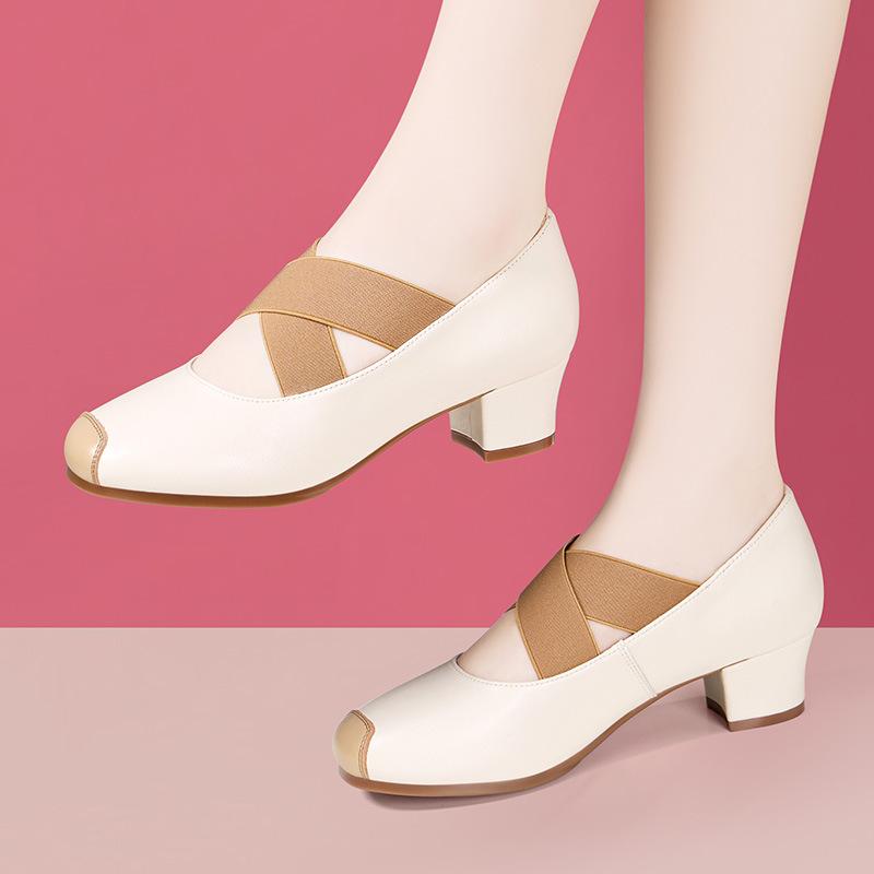 

4cm Fashion Comfortable Shallow Mouth Genuine Leather Shoes Mary Janes Spring 2025 Med Block Heels Shoes for Office Mom Dance 34
