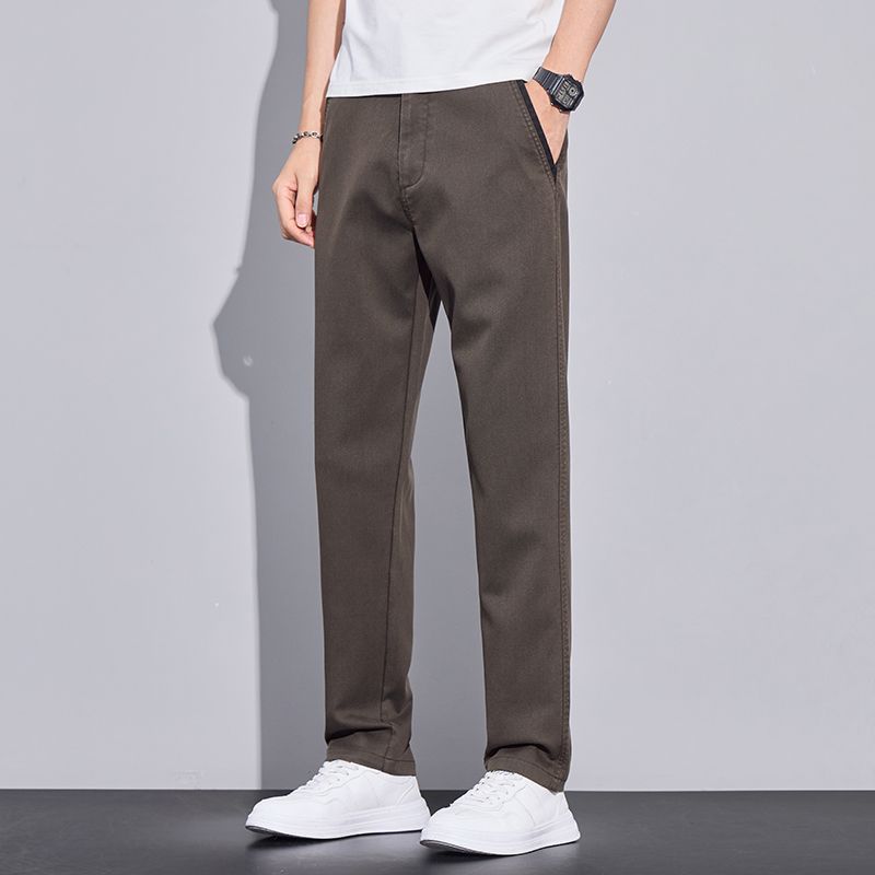 Spring and summer new four-sided elastic ice silk quick-drying large-size coffee-colored slim-fit straight casual sweatpants men's PANTS