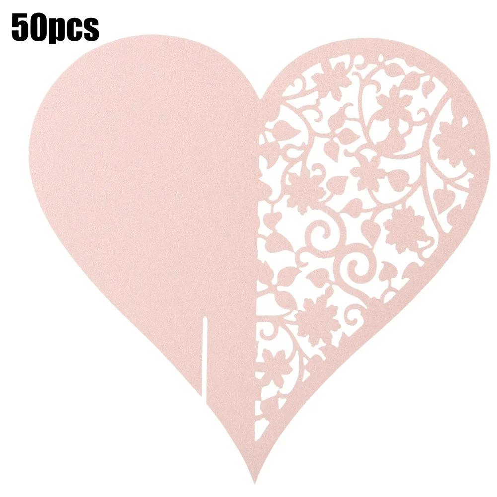 50pcs Heart Shape Positioning Seat Card Multi-Use Wedding Hollow Name Place Cards For Flower Wine Glass Table Decoration