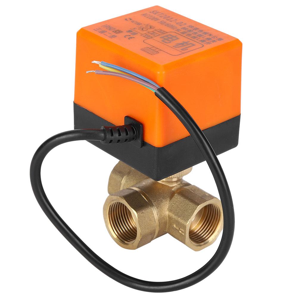 Motorized Ball Valve L Shape Orange Brass Electric Valves 3‑Wire 2‑Control 1.6MPa 6W AC220V G3 4 pouces