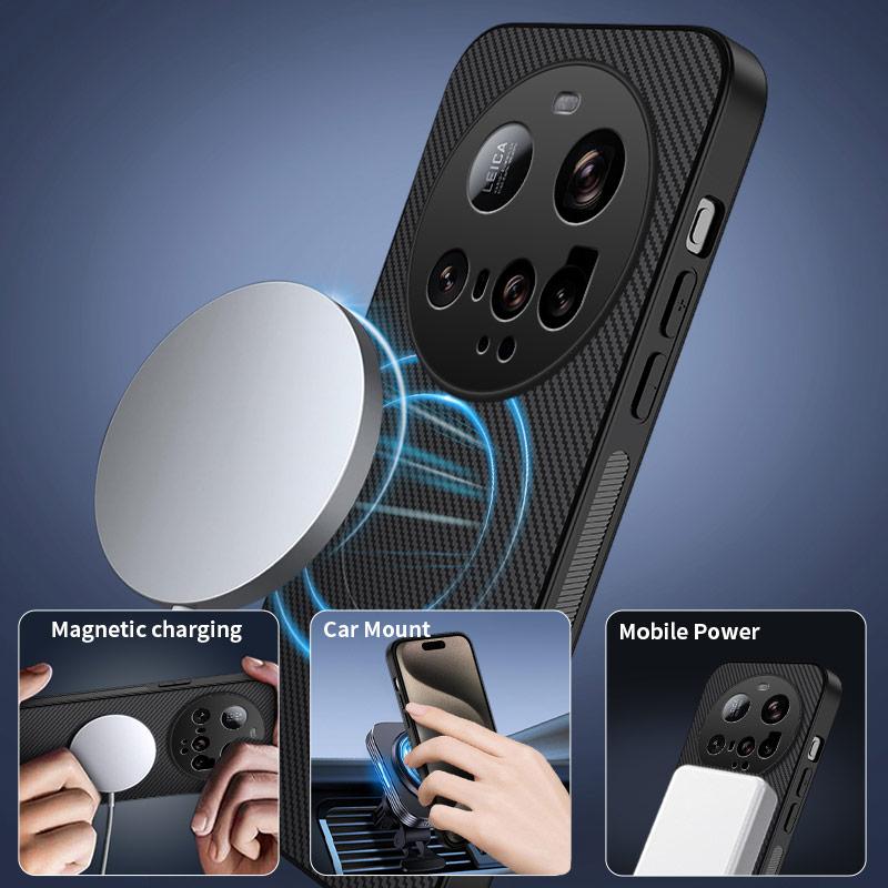 For Xiaomi 15 Ultra Case Compatible with MagSafe WANLONFENG TQ Series Carbon Fiber Texture PC TPU Phone Cover