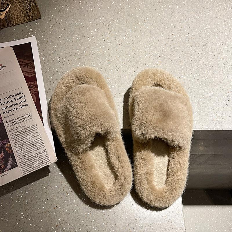 Flauschige Hausschuhe für Damen in großen Größen, Hausschuhe aus Plüsch, Hausschuhe aus Baumwolle, lässig, flauschige Hausschuhe mit einem Wort