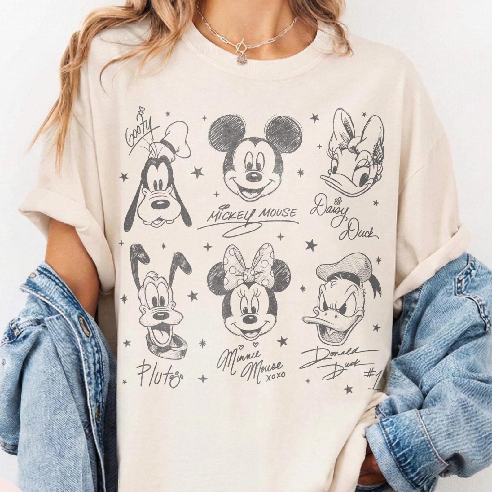 Vintage Mickey and Friends Signatures Shirt, Disney Mickey & Co Shirt, Mickey Sketch Shirt, Disney Sketch Tee, Disney Family Trip Shirts 4XL