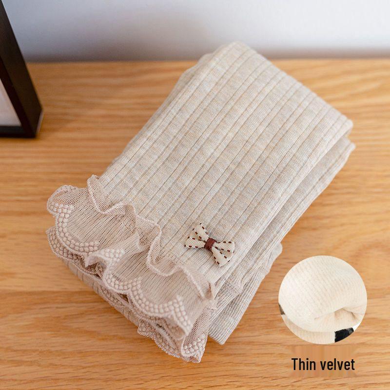 Winter Stripe Lace Fleece-Lined Thick Leggings for Baby Girls - Fashionable, Warm Autumn Style