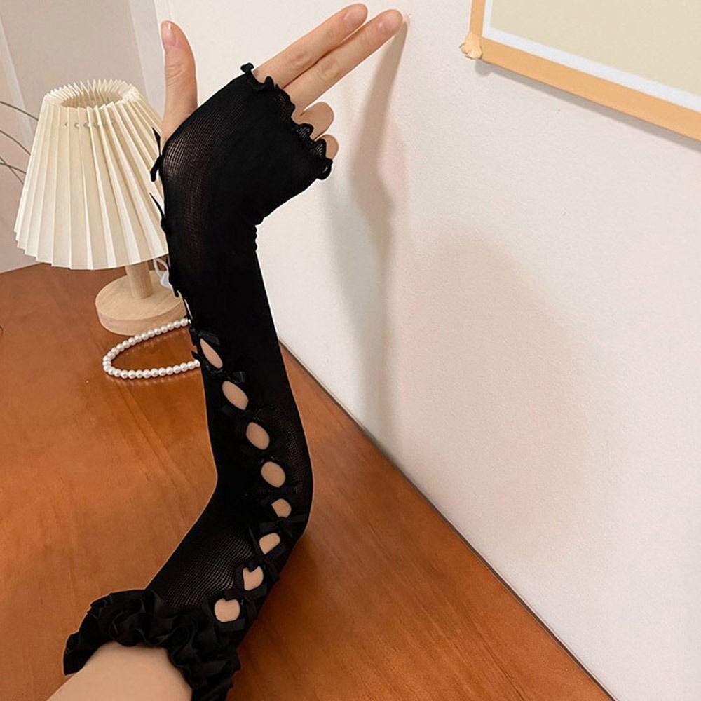 Y2k Lace Princess Gloves Ballet Style Women Sunscreen Sleeve New Lace Bow Gloves  Cosplay Gloves