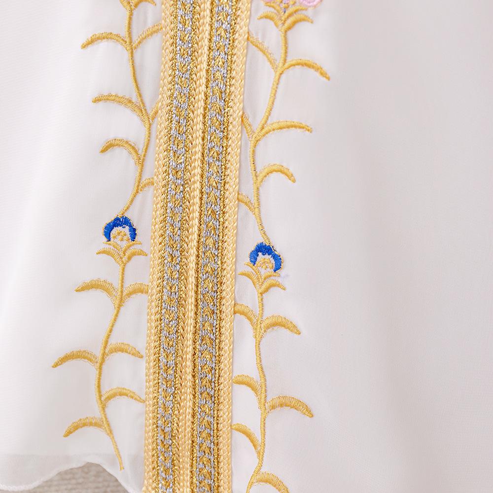Middle Eastern Muslim Women's V-Neck Lantern Sleeve White Maxi Dress