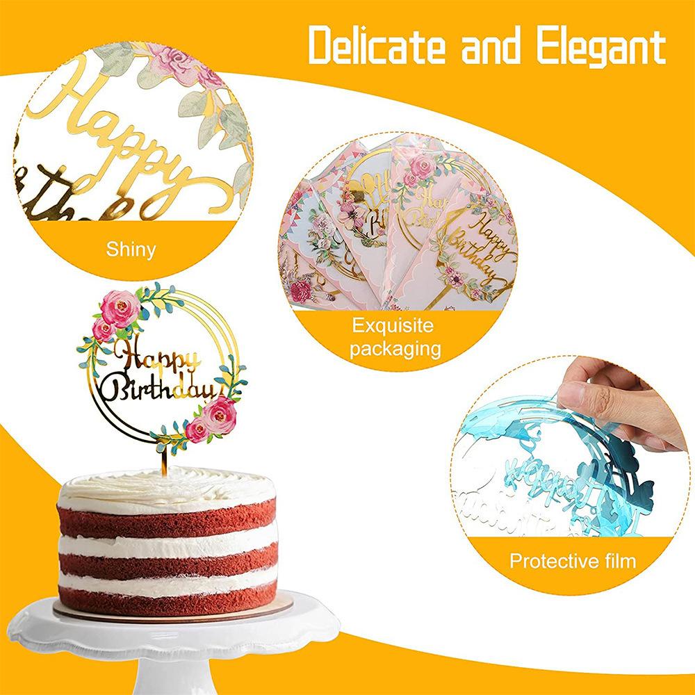Top Birthday Wedding Cake Dessert Decoration Gold and Silver Party Cake Inserts Acrylic Flower Cake Decoration Cake Topper