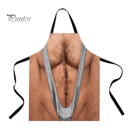 Funny White Elephant Gifts 3D Hairy Men's Body Apron, Novelty Muscle Print BBQ Gag for Men Cooking Bib, Adjustable Polyester Kitchen Apron Grilling