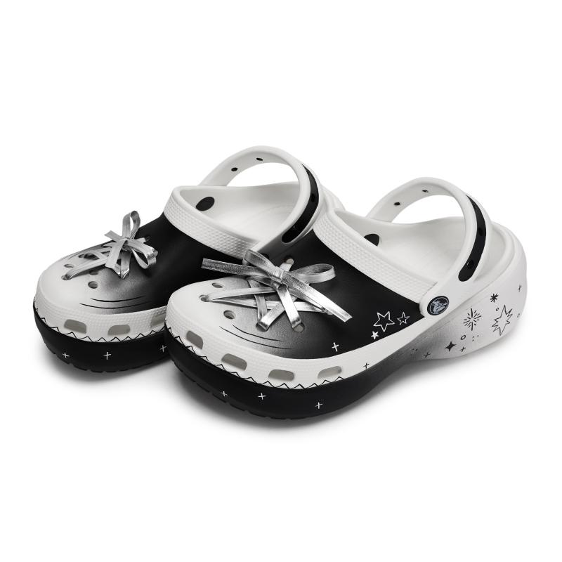 Crocs Classic Platform Clog 811 Hoshino Ginteri gift box graffiti star strap hole shoes women's black and white