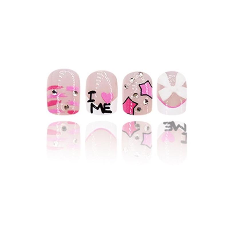 24 Pcs Valentines Day Press On Nail Short Square False Nail 3D Bows Stick On Nail French Tip Artificial Nail