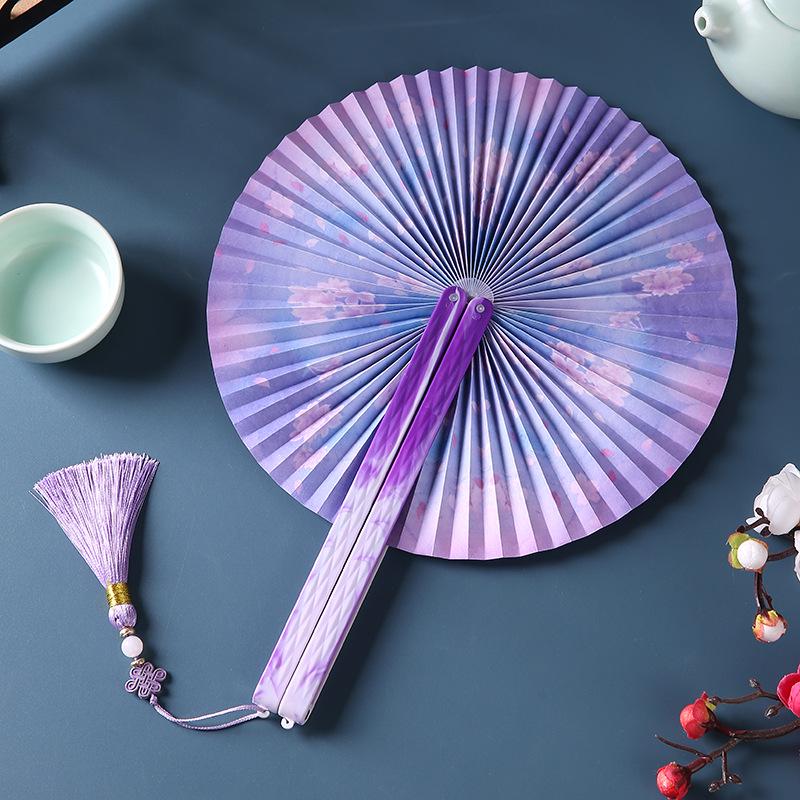 Chinese Style Portable Tassel Round Fan - Classical Hanfu Cheongsam Accessory for Women