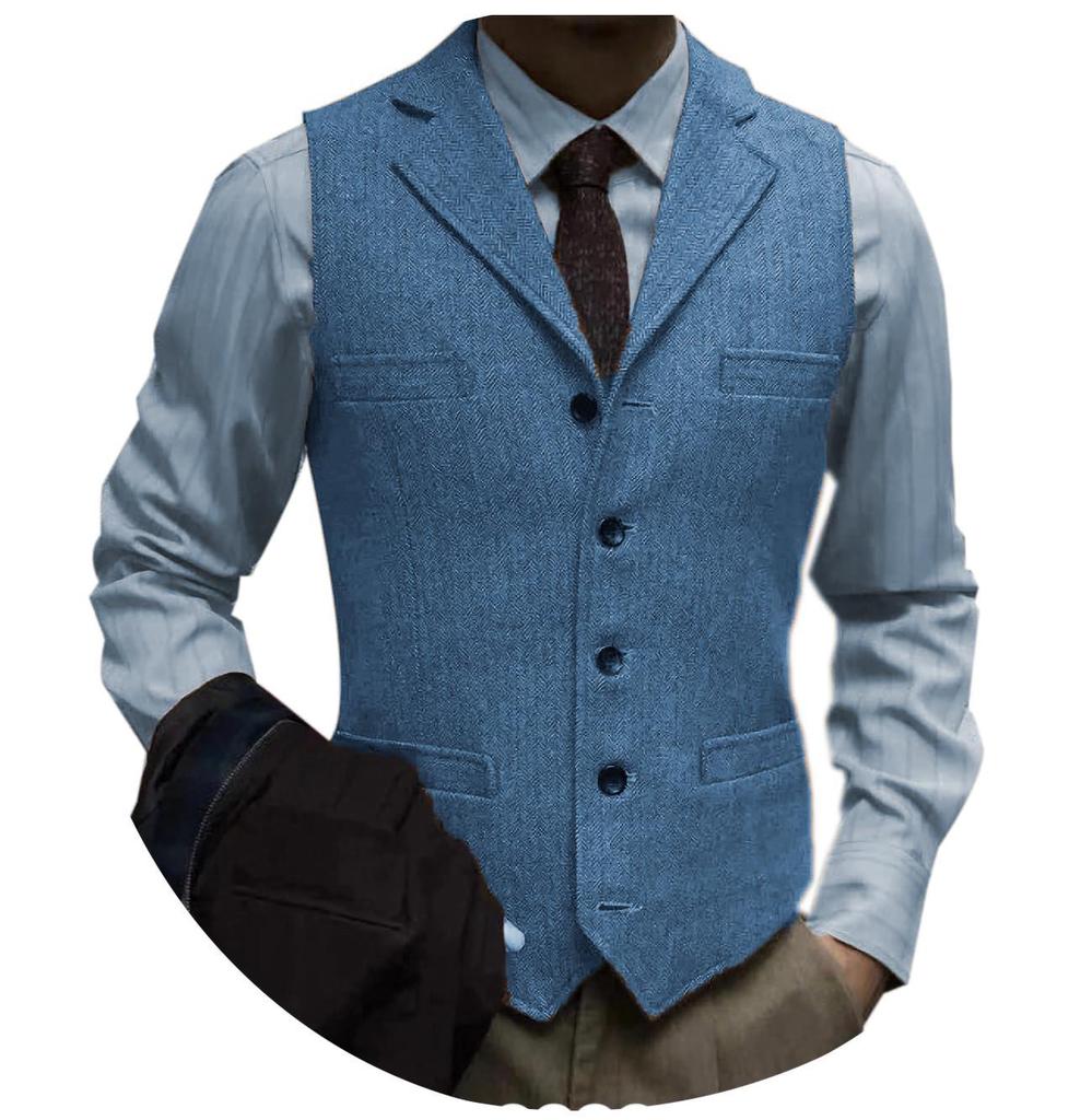 Herren Slim Fit Fischgrät Einreiher Freizeitweste