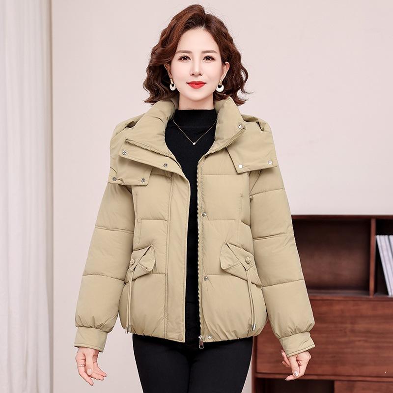 Middle-aged and elderly down cotton-padded clothes women's short hooded winter new fashion cotton-padded clothes plus size mother's cotton-padd