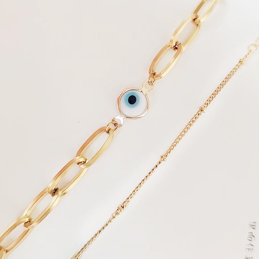 18K Gold-Plated Multi-Layer Blue Evil Eye Stainless Steel Bracelet