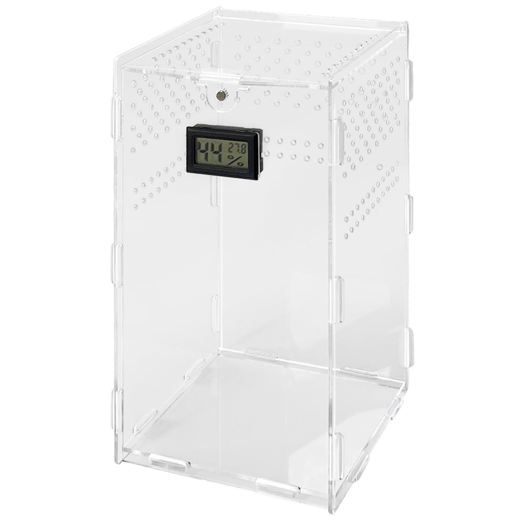 Insect Feeding Box Acrylic Transparent Cases with Temperature Hygrometer for Spiders Reptiles Lizards Centipedes