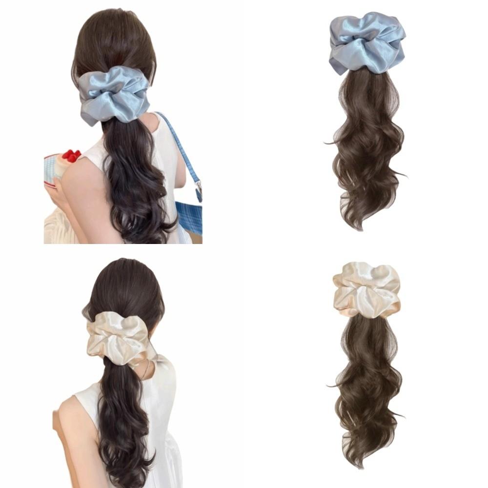Scrunchie Satin Hair Bands Ponytail White Blue Pony Tail Hairpiece  for Women