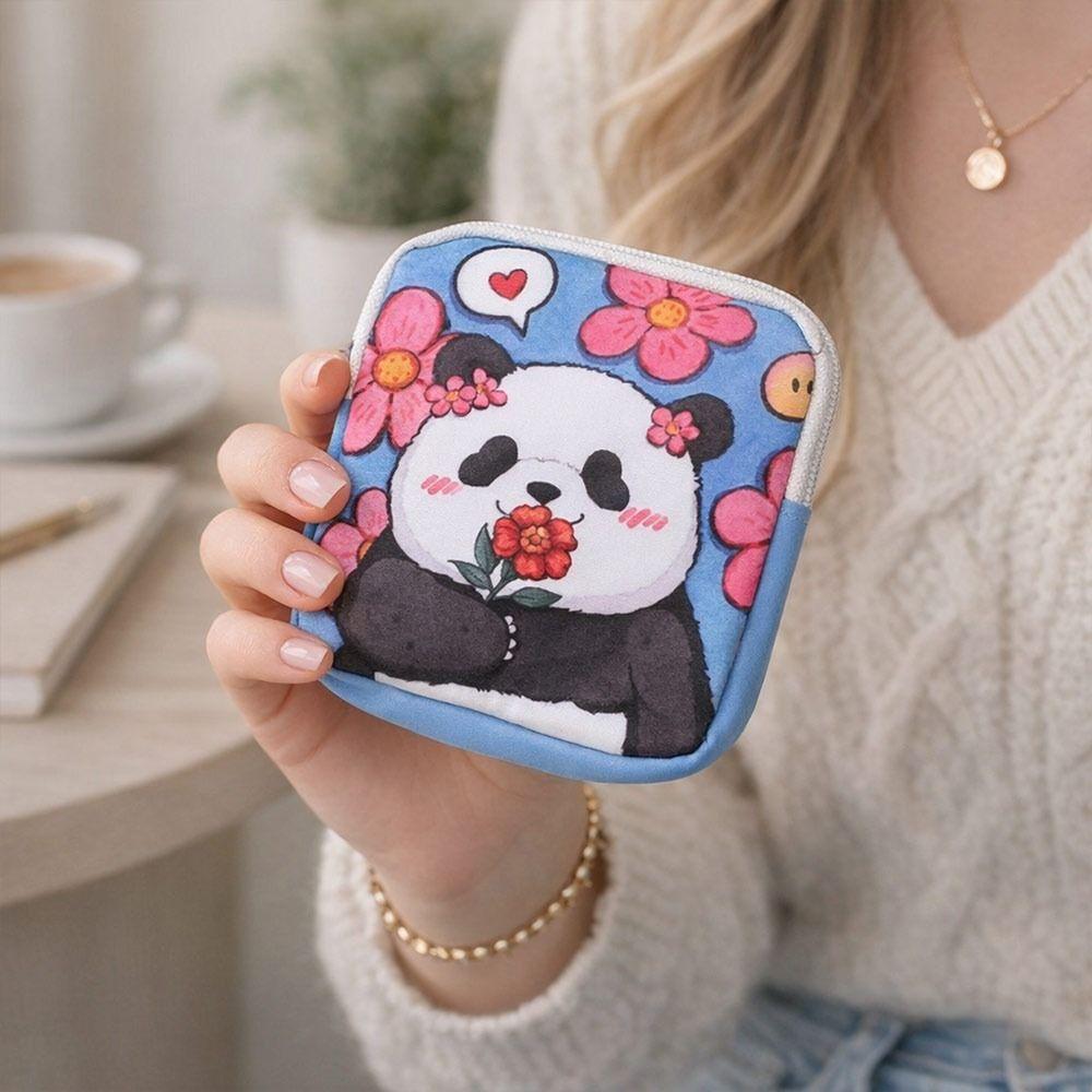 Cute Panda Sanitary Pads Bag Waterproof Large Capacity Period Bag Multi Function Earphones Data Cable Storage Makeup Bags