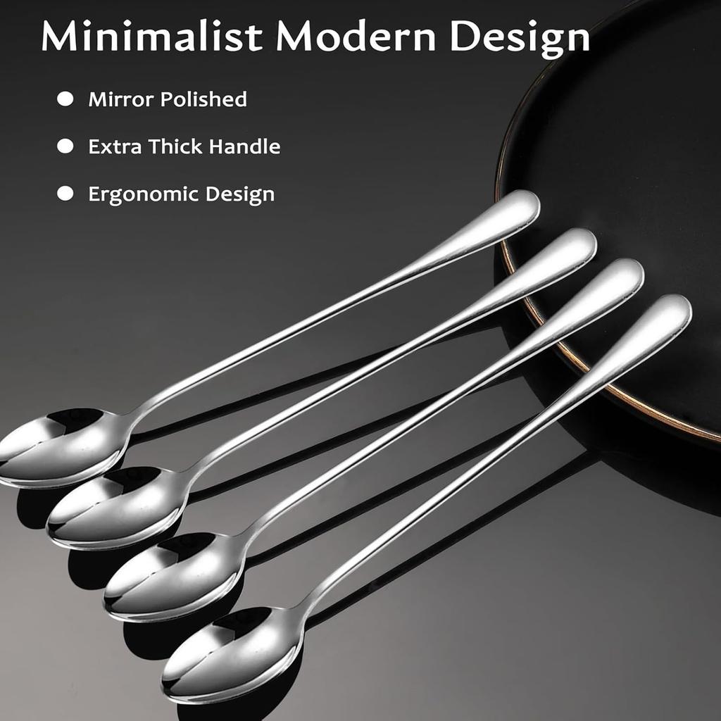 Long Handle Ice Tea Spoons,10Pcs Coffee Spoons for Stirring Stainless Steel Long Cocktail Spoon Polished Tea Accessories for Dessert Sundae Shakes