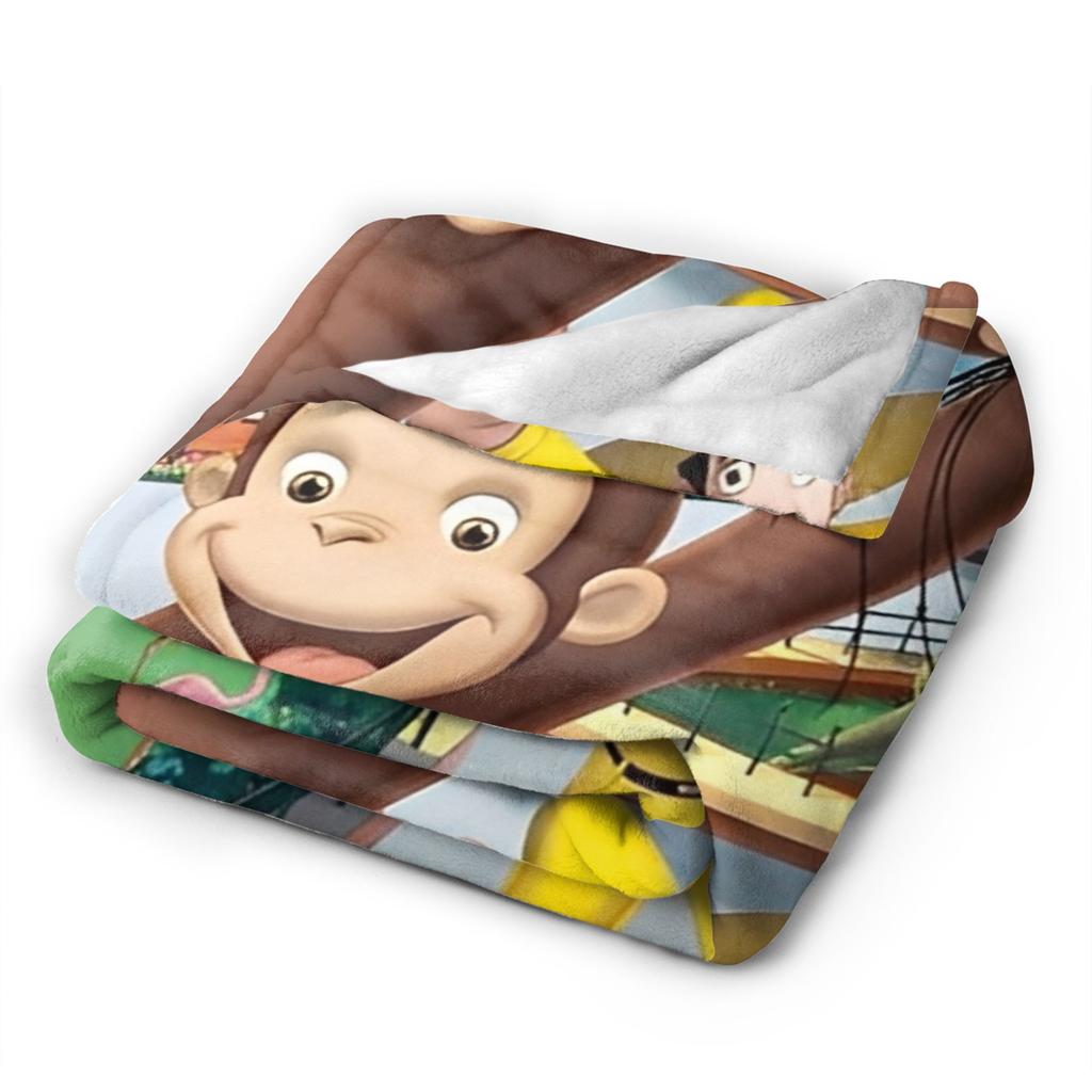 Warm Soft Blankets Picnic Cartoon Curious George Throw Blanket  Flannel Bedspread For Couch Chair Sofa Bed Fluffy Sofa Bed Cover