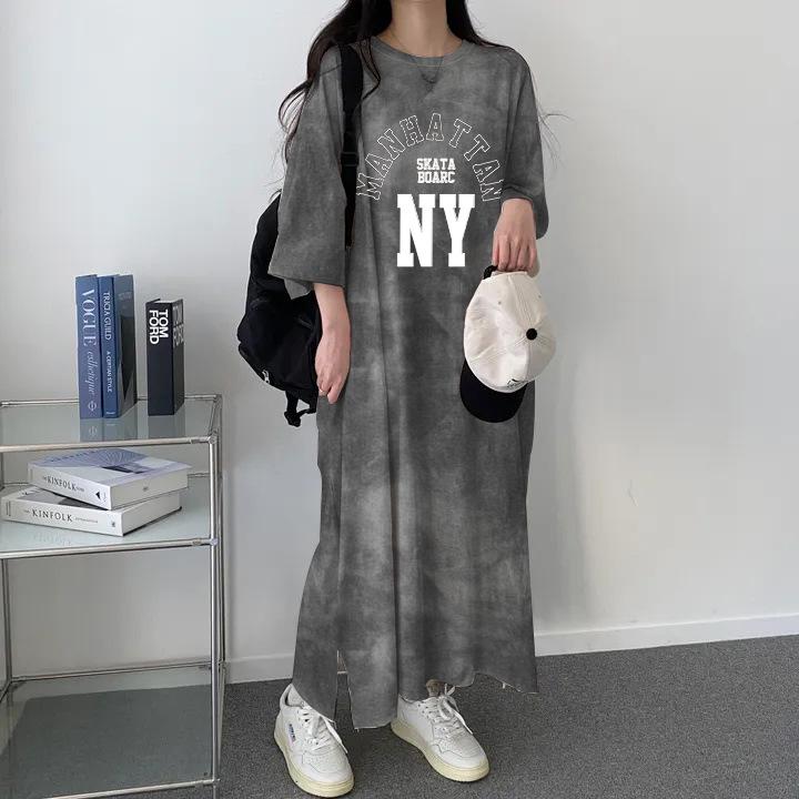 

Корейское платье-футболка с круглым вырезом в технике тай-дай - Универсальная женская мода весна/лето 2024 Large