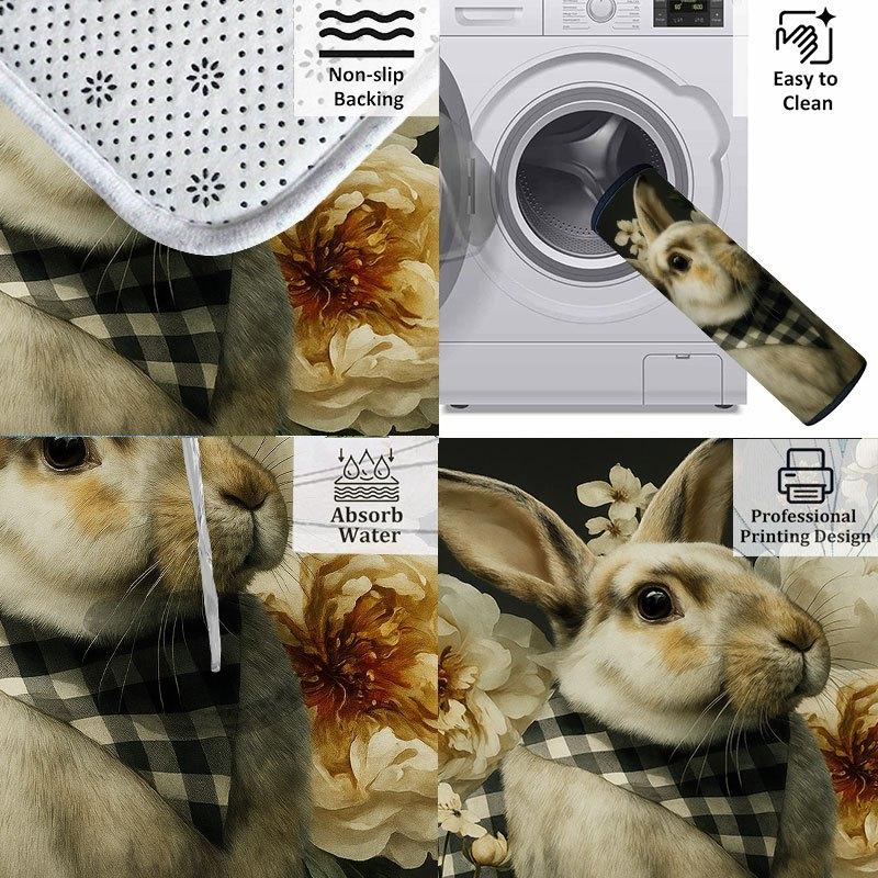 1Pcs Rabbit Floral Print Waterproof Non-Slip Thick Cushioned Kitchen Mat Heavy Duty Comfort Standing Mat for Kitchen Bathroom