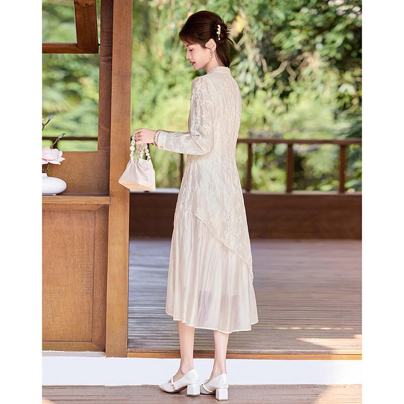 Elegant New Chinese Style Long Sleeve Midi Dress