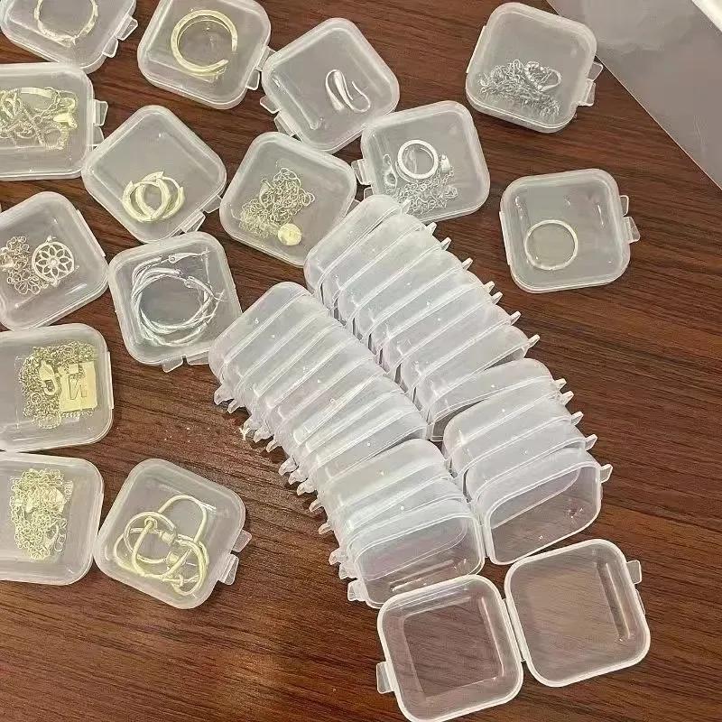 24/6PCS Plastic Storage Box Square Transparent Organizer for Necklace Earrings Rings Jewelry Packaging Boxes Storager Container