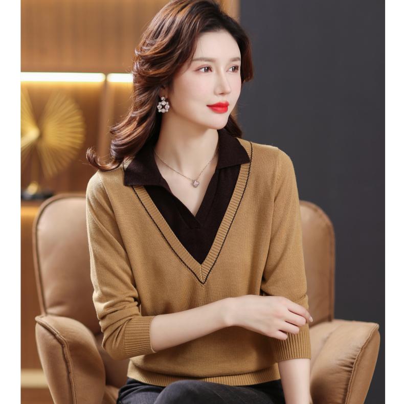 Stylish Knit Patchwork Pullover Top, Women's  Long Sleeve Sweater for Fall and Winter