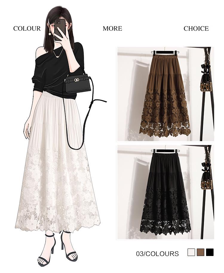 Elegant Plus Size Lace Patchwork Mid-Length Autumn Skirt