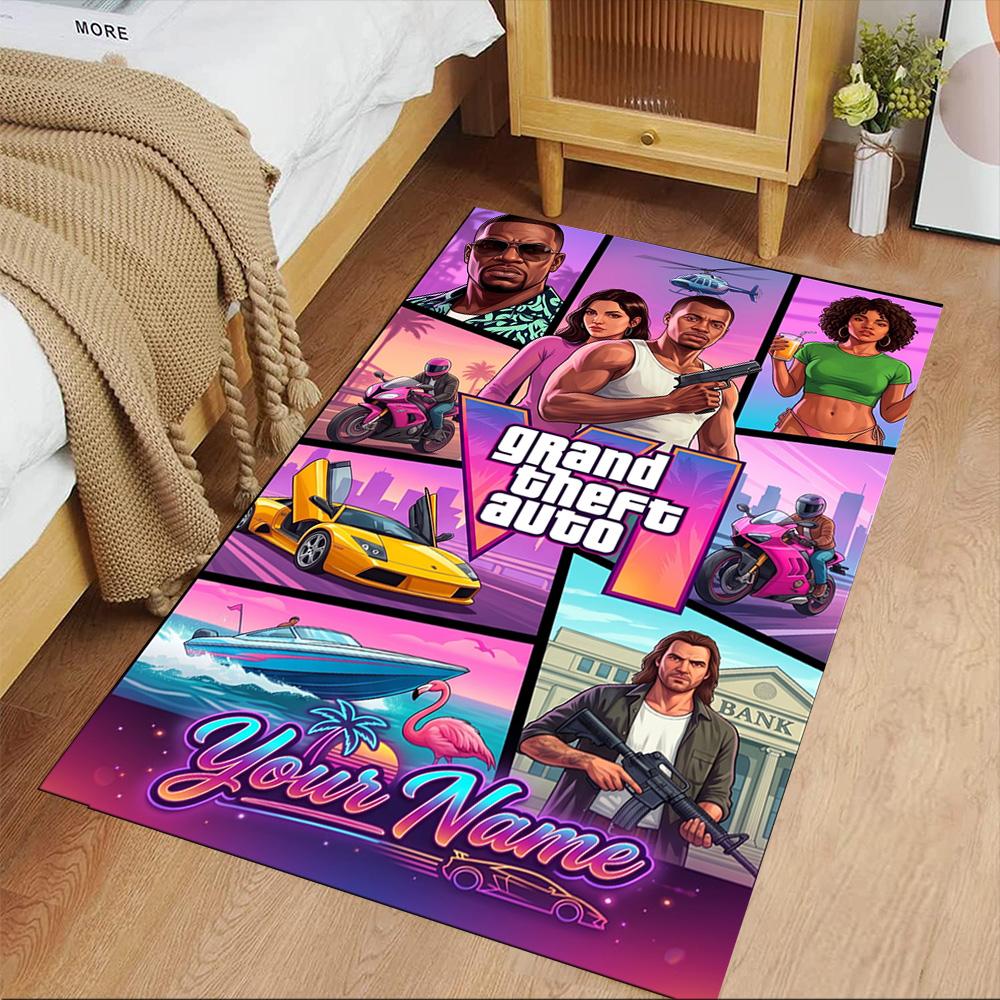 Grand Theft Auto Personalized Name Floor Mat Suitable for Playrooms Dining Room Kitchen Foyer Anti-slip Rug Office home decor Gift for Festivals