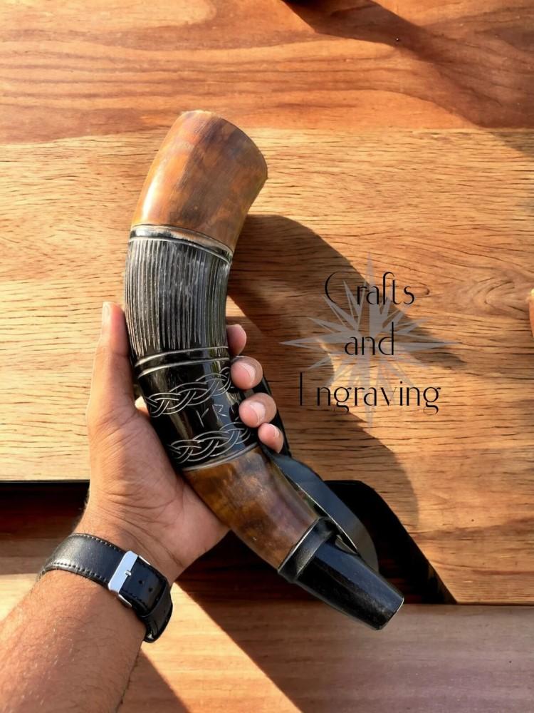 Róg bojowy Wikingów 15" | Ręcznie grawerowana trąbka bojowa | Naturalny róg do polowania, dekoracji i na prezent