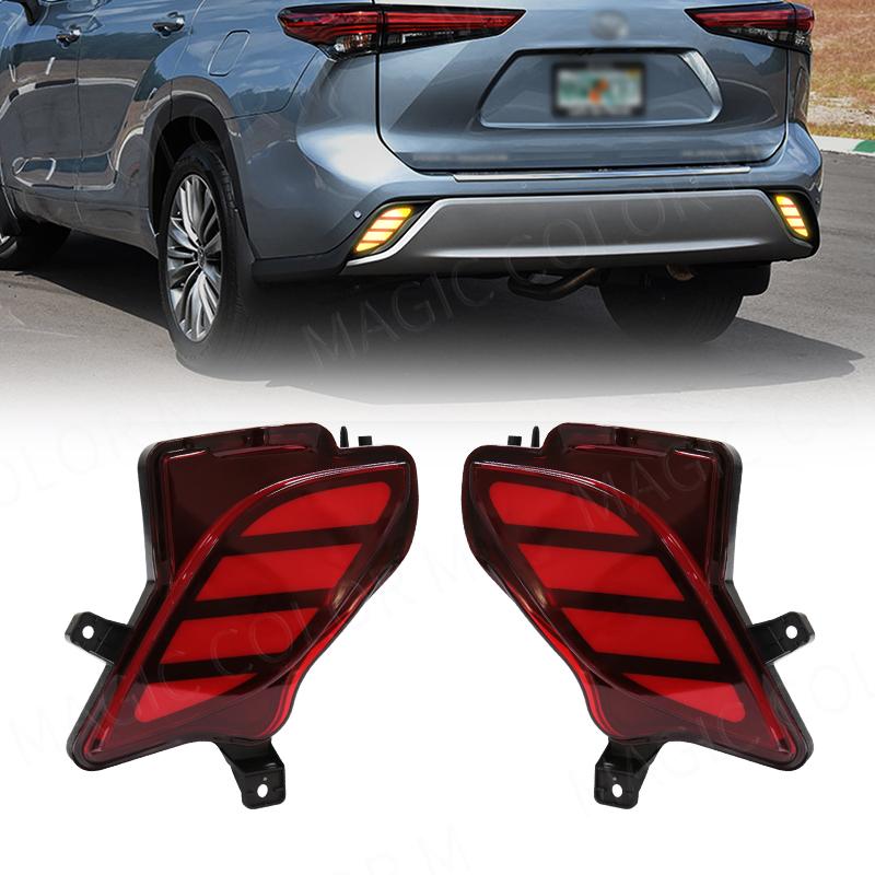 For Toyota Highlander LED Rear Bumper Reflector Lights Fog Lamp Brake Light Turn Signal Waterproof Car Acssories 12V