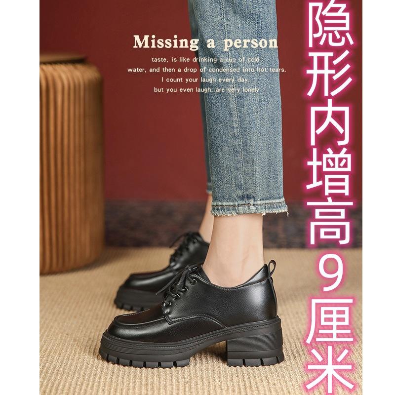 Весенне-осенние женские короткие туфли на высокой платформе и толстом каблуке с круглым носком на шнуровке в британском стиле из мелкой кожи 33 33 3978₽